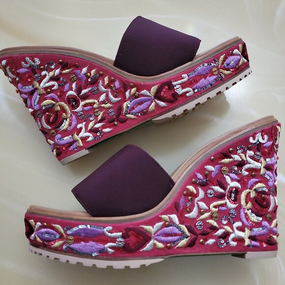 Lisa for Donald Pliner Kalee Floral Embroidery Wedge Sandal Shoe Women's 7.5 - Picture 1 of 12